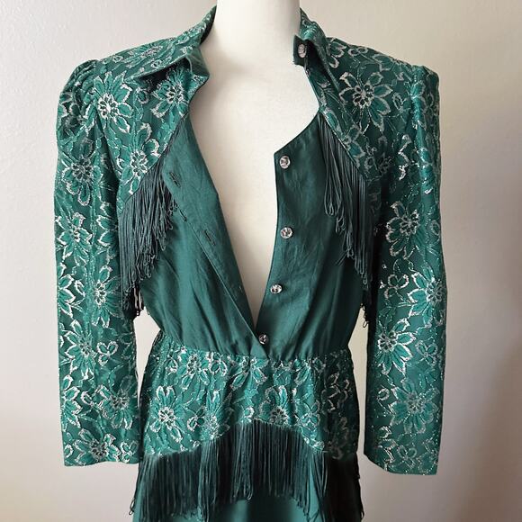 Vintage Lilia Smitty Forest Green Western Midi Dress size 11/12 modern size 8 - Picture 9 of 16